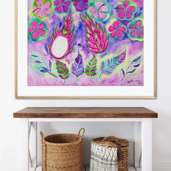 Dragonfruit Hibiscus Fine Art Print Oil Painting beach tropical island decor - Picture 7 of 9